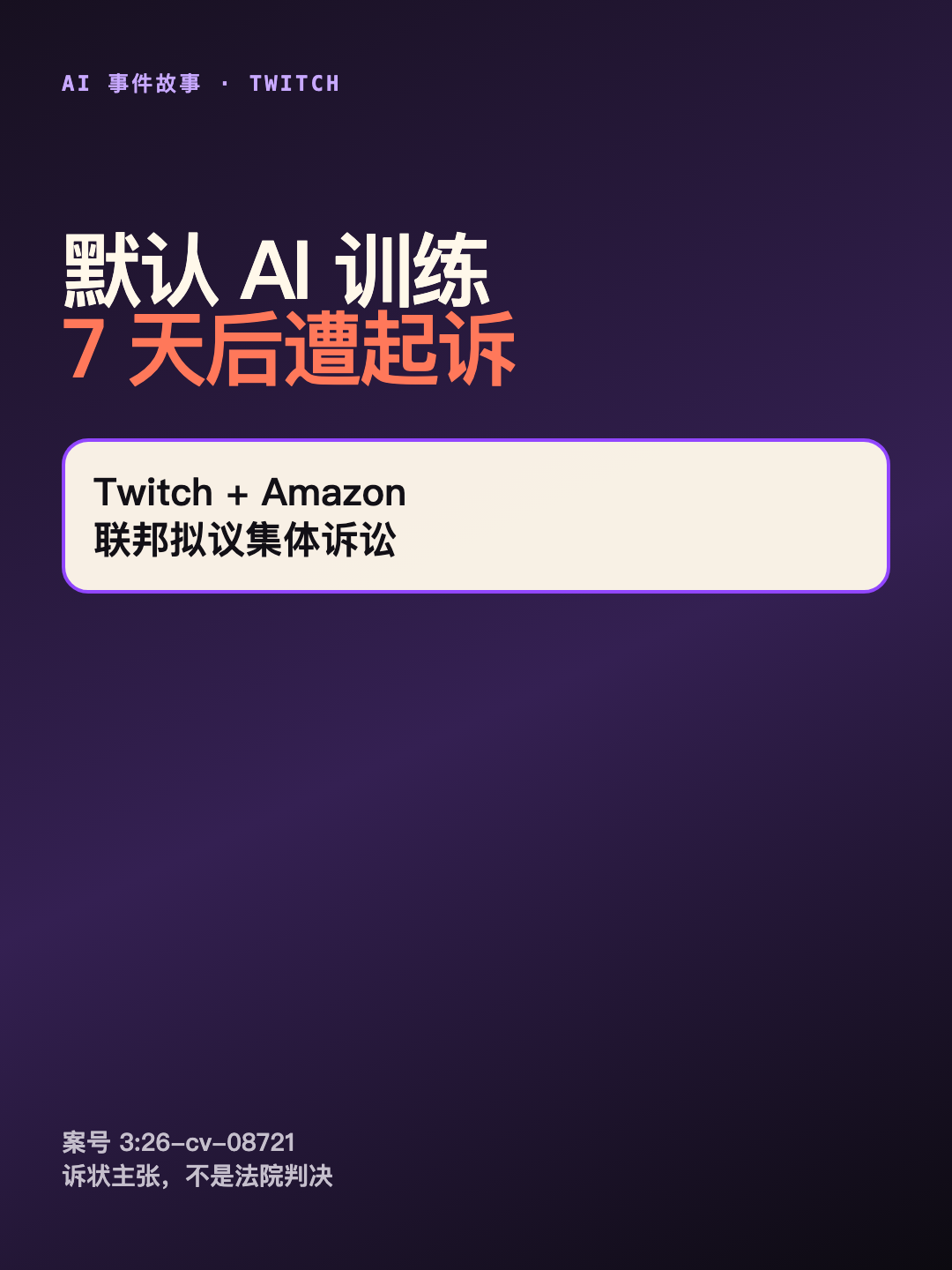 Twitch 默认 AI 训练 7 天后遭起诉 封面